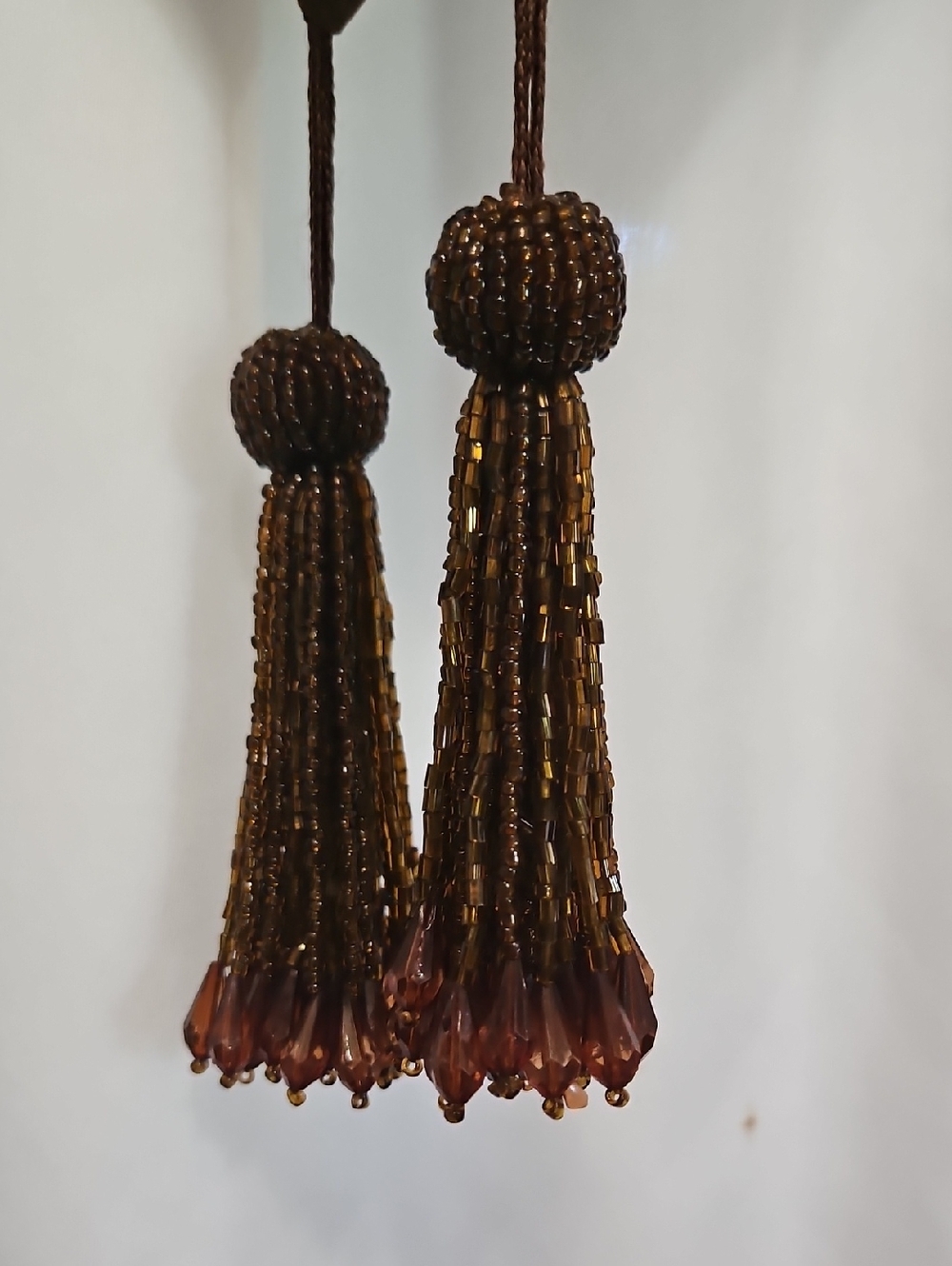 Embroidered Brown Table Runner with Beaded Branch Design - Picture 3 of 6